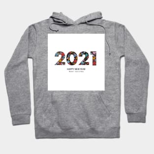 2021 black text with colorful cute flowers Hoodie